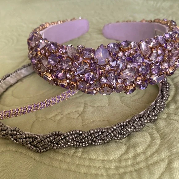 New Elegant 3 Purple and Silver Headband Set - Picture 1 of 5